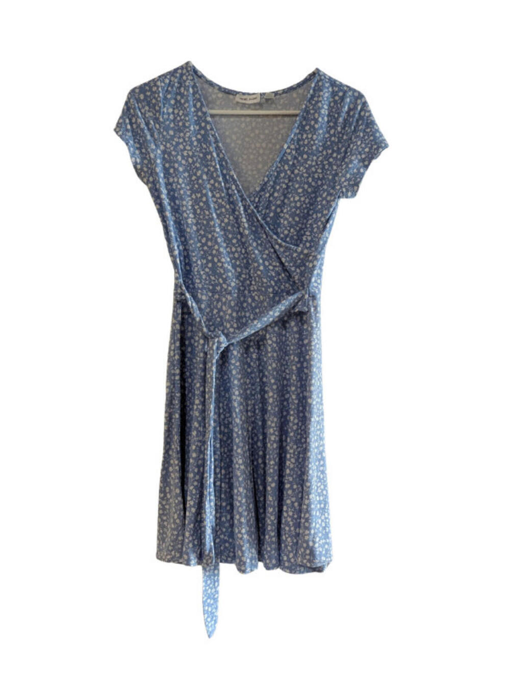 Rebel Sugar Women's Ditsy Floral Print Faux Wrap Dress, Blue White, Size Medium
